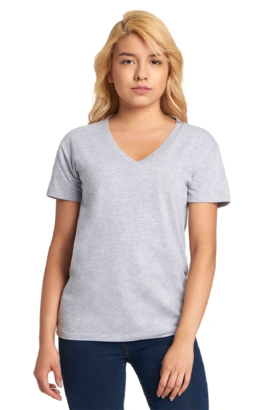 Next Level Womens Relaxed Short Sleeve V-Neck T-Shirt - Heather Grey - Closeout