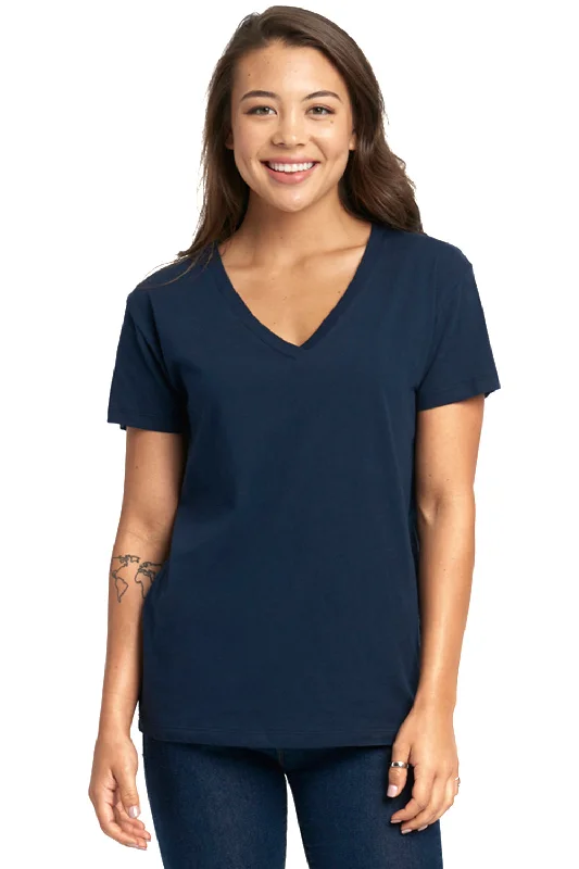 Next Level Womens Relaxed Short Sleeve V-Neck T-Shirt - Midnight Navy Blue