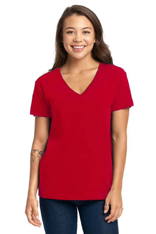 Next Level Womens Relaxed Short Sleeve V-Neck T-Shirt - Red - Closeout