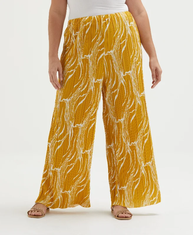 Plus Size Ripple Print Plisse Wide Leg Ankle Pant