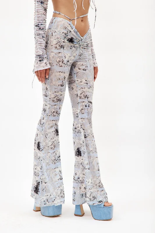 Ruched Cloud Print Trousers