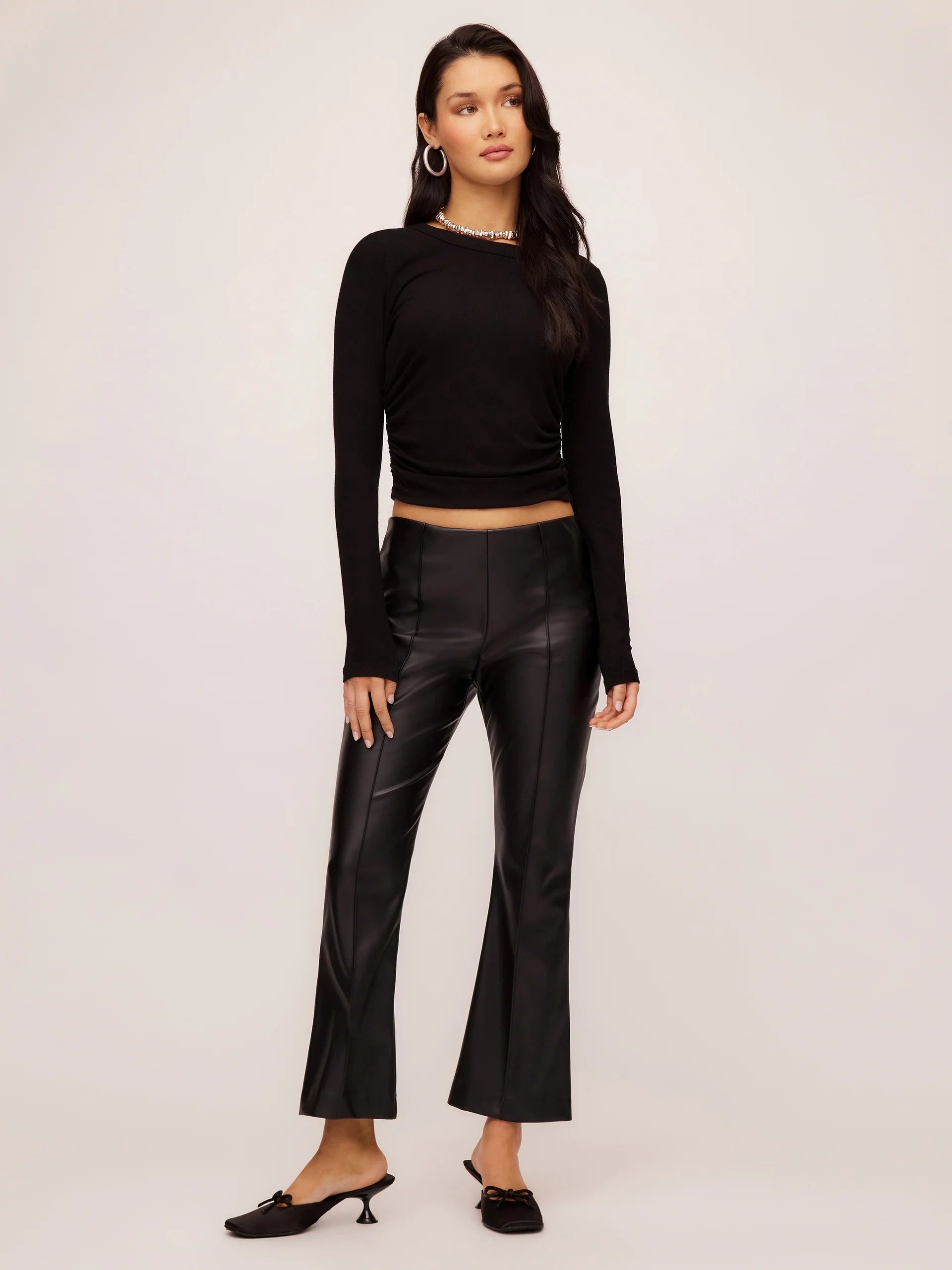 Sigourney Pintuck Pants Faux Leather Black