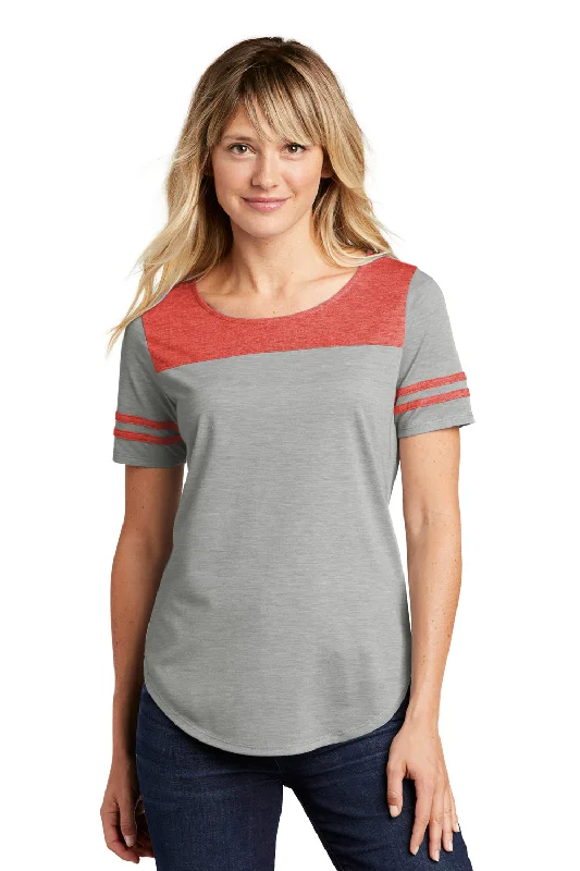 Sport-Tek Womens Fan Moisture Wicking Short Sleeve Crewneck T-Shirt - Heather Light Grey/Heather True Red