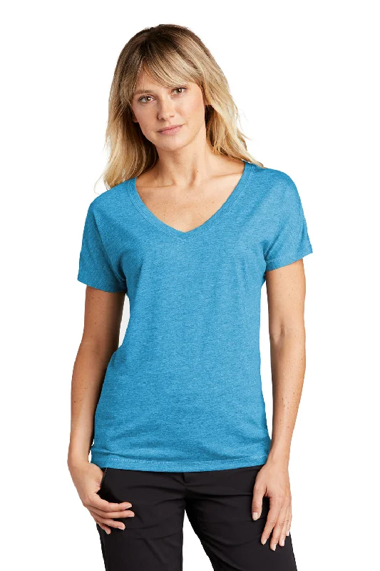 Sport-Tek Womens Moisture Wicking Short Sleeve V-Neck T-Shirt - Heather Pond Blue