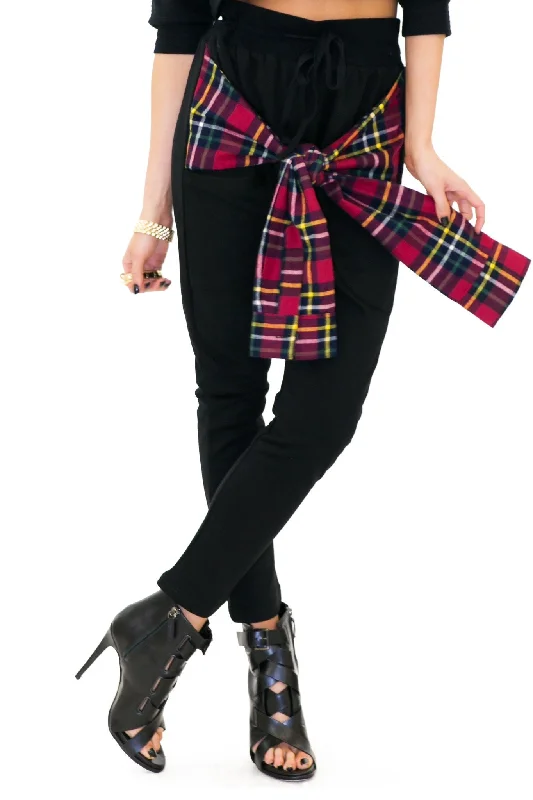 Sweat Pant with Faux Wrap Plaid Shirt