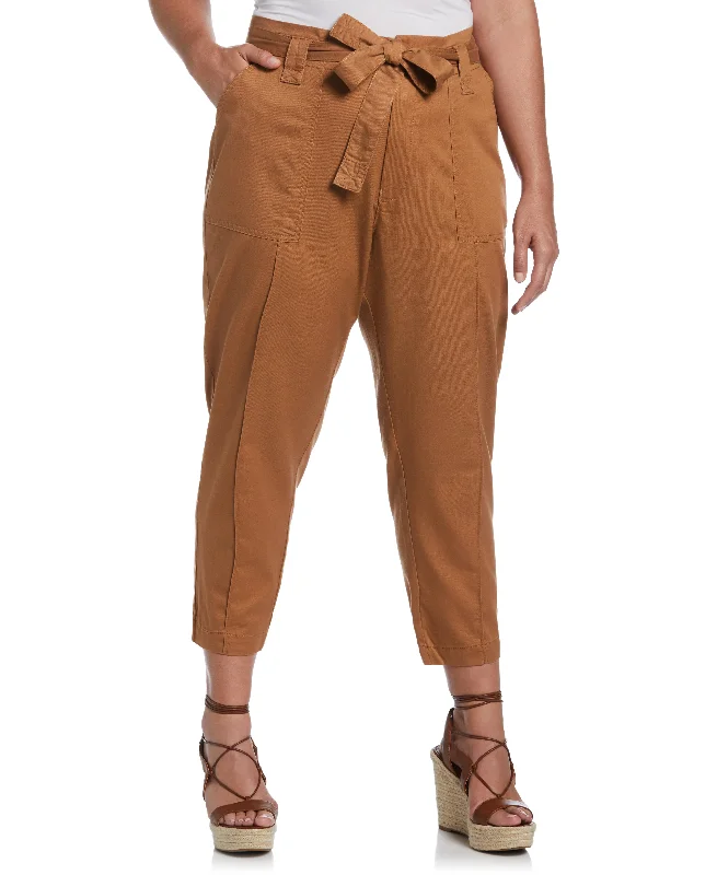 Plus Size Twill Crop Pant with Removable Tie Belt