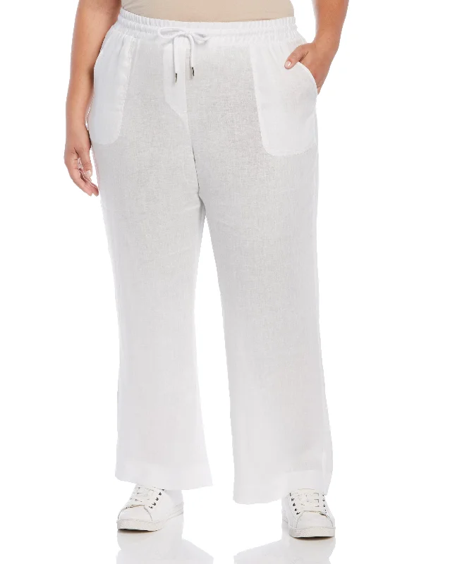 Plus Size Wide Leg Drawstring Linen Pant