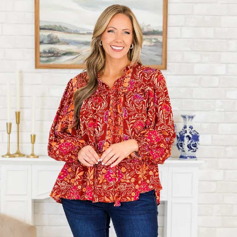 Life On The Ranch Top, Red Multi