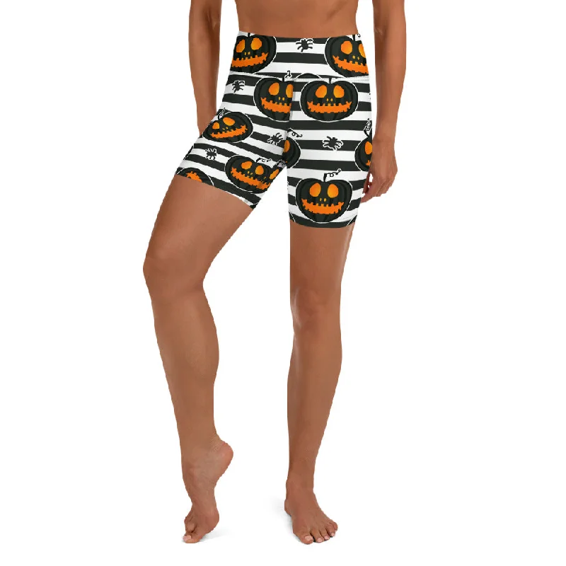 Striped Jack O'lanterns Yoga Shorts